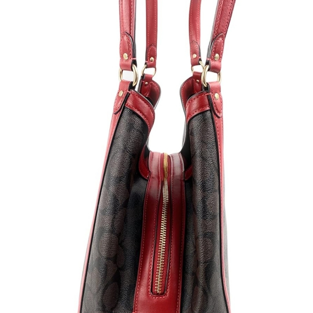 Coach Brown Signature Coated Canvas & Red Leather Trim Kristy Shoulder Bag - Picture 7 of 14